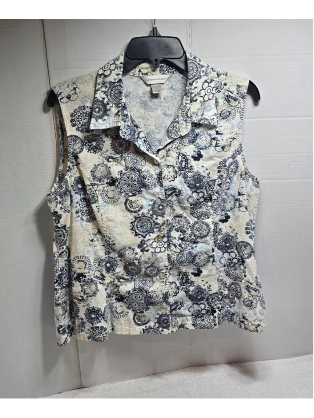 Women's Christopher & Banks Tank Top L White Blue Floral